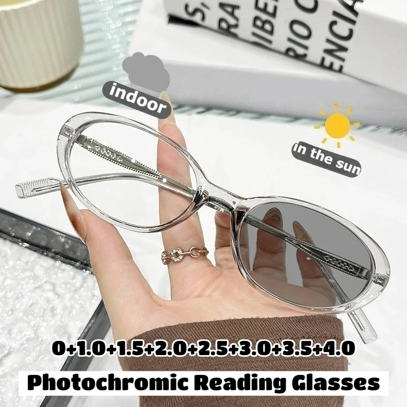 

Fashionable Oval-Frame Photochromic Reading Glasses Unisex New Style HD Blue Light Blocking Outdoor Photochromic Reading Glasses
