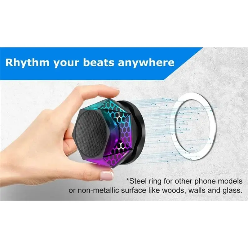 ABMF Magnetic Bluetooth Speaker with LED, Portable Wireless Mini Outdoor Subwoofer, TWS Stereo, Cell Phone Stand, 3W 800mAh
