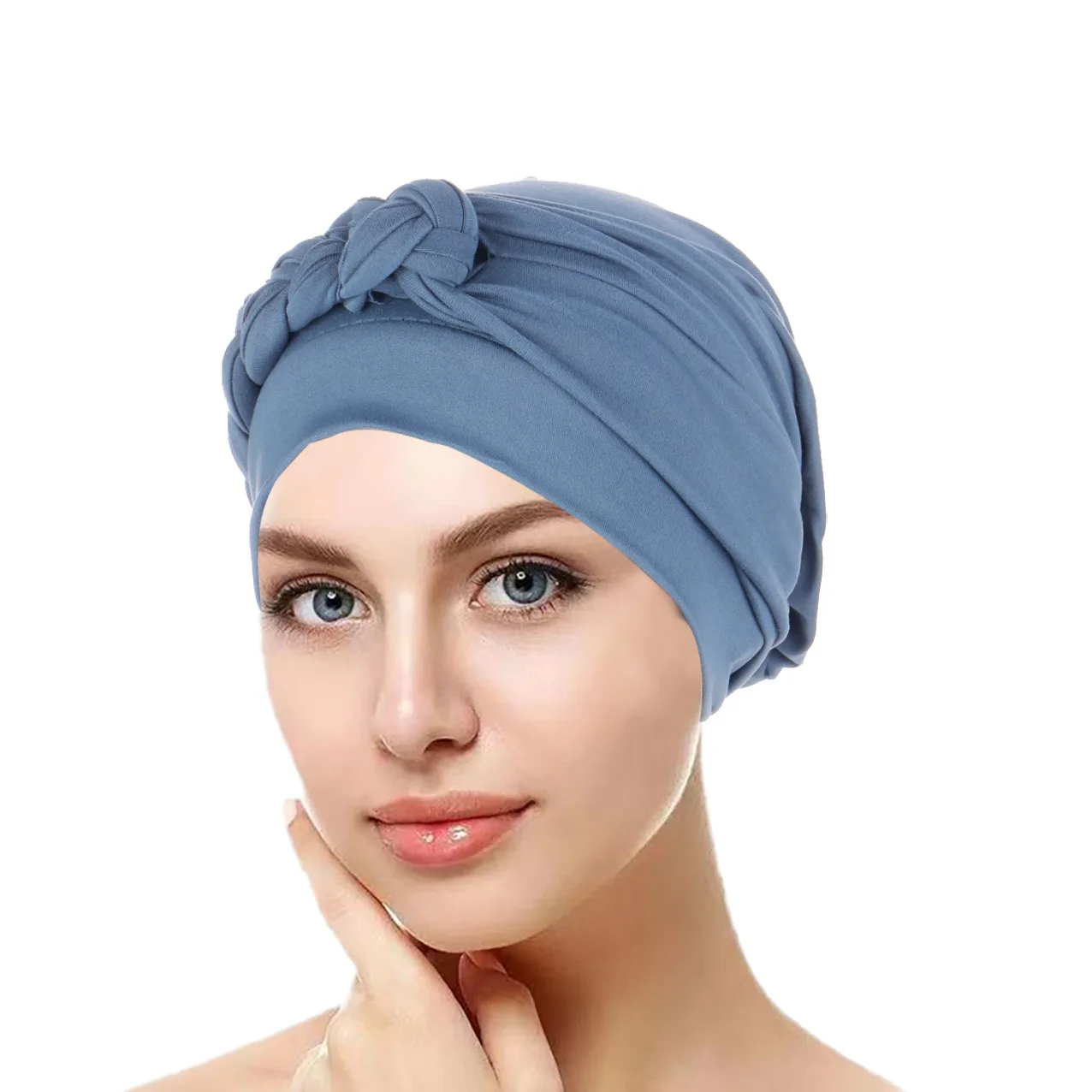 Solid Color Braid Muslim Hijab Caps Ramadan Women Wrap Head Soft Elastic Ladies Fashion Indian Turban Bonnet