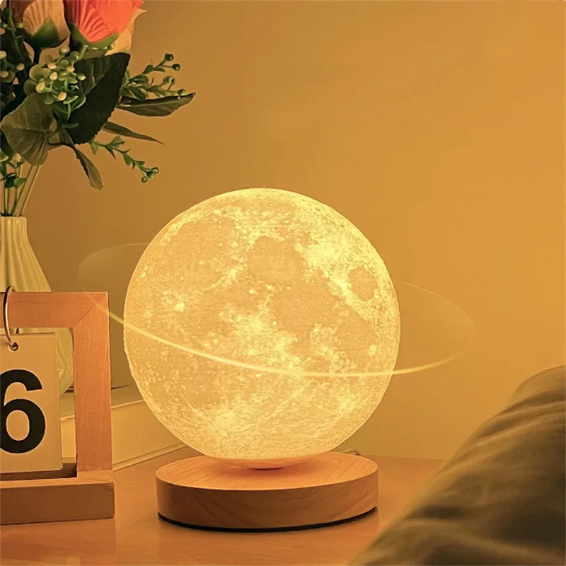 360° Rotation Moon Night Light 3D Atmosphere Bedside Table Lamp Remote Touch Dimming 3 or 16 Colors LED Lights for Kids Gifts