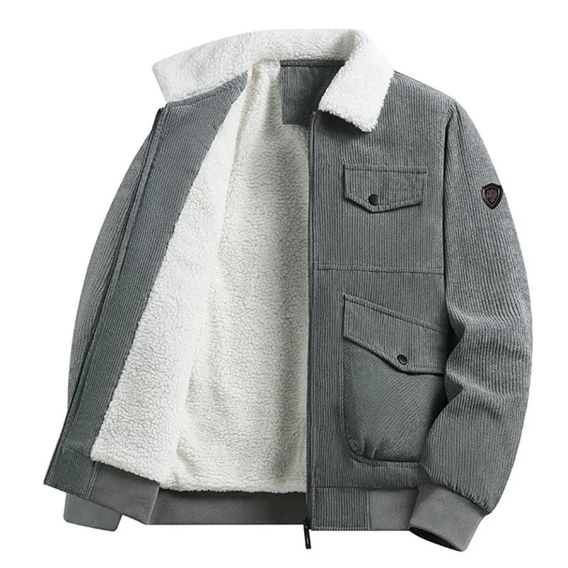 Winter New Flip Collar Man Coats Fleece Keep Warm Thickening Jackets Fashion Simplicity Big Pocket Solid Cotton Clothes