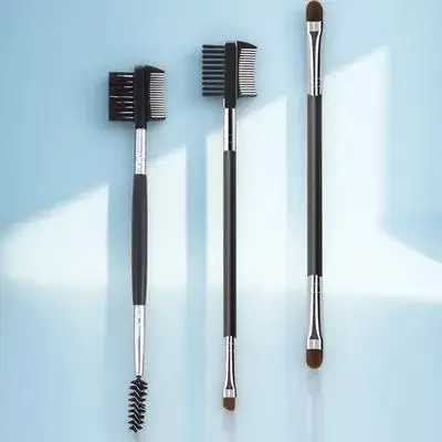 3 個両端眉毛コーム黒ポータブルメイクアップツール女性のためのスパイラルまつげブラシグルーミング多機能