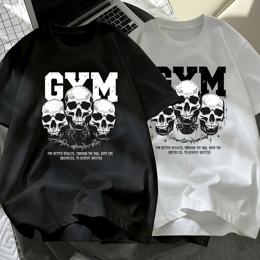 

Gym Inspirational Prints Cotton T-Shirts Men Summer Oversize O-Neck Black White Set T Shirt Soft Short Sleeve Tops Basic Clothes