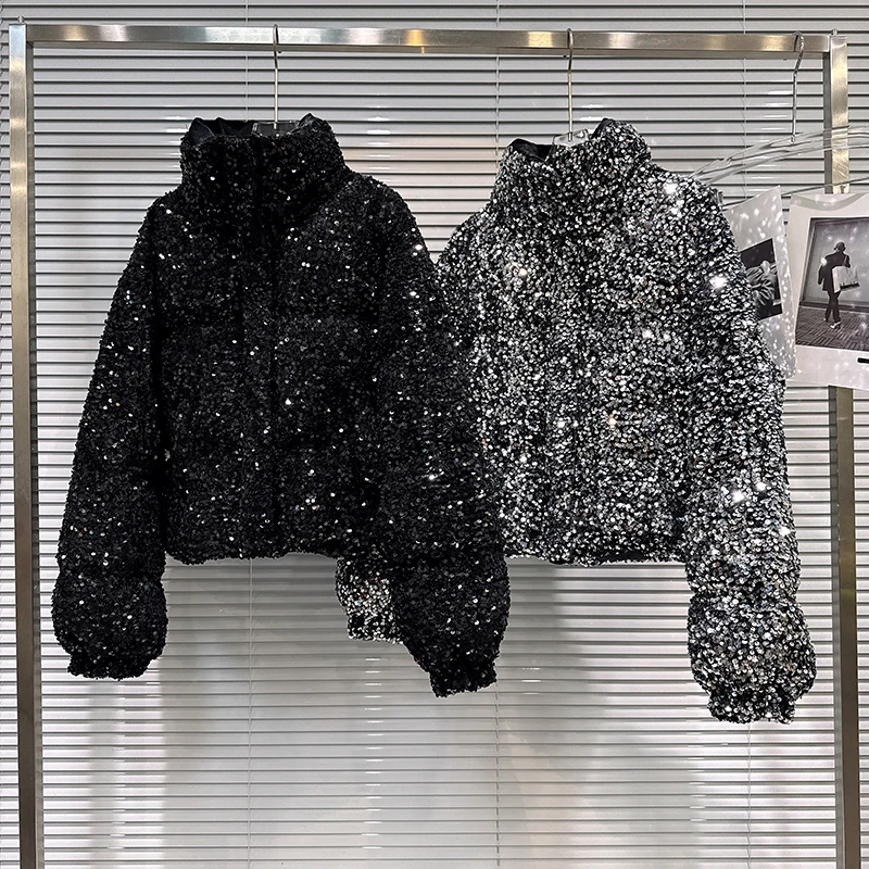 

Heavy Industry Colored Bead Fabric Stand up Collar Warm Bread Down Jacket 2025 Winter New Fashionable Thick Down Jacket