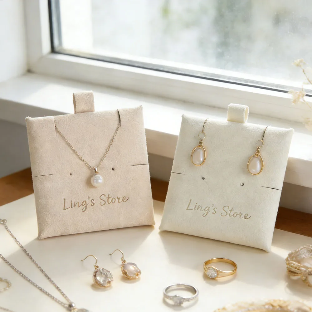 

Microfiber Jewelry Fashion package Insert Card Custom Embossed Logo Printed Small Stud Earrings Necklace Packaging Display Card