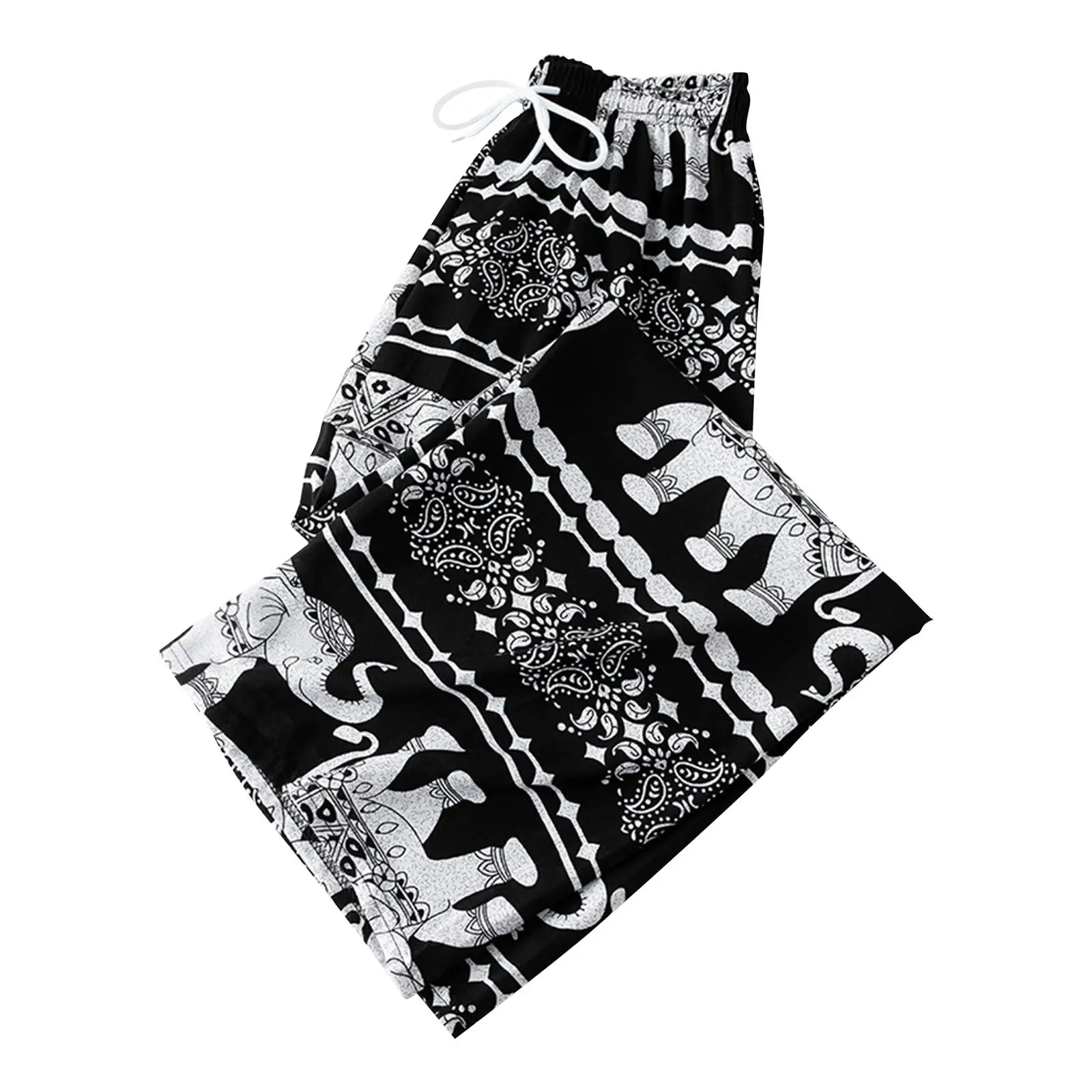 Bohemian Harem Pants for Women High Waist Wide Leg Elephant Print Yoga Trousers Casual Loose Fit Summer Beach Vacation Hippie