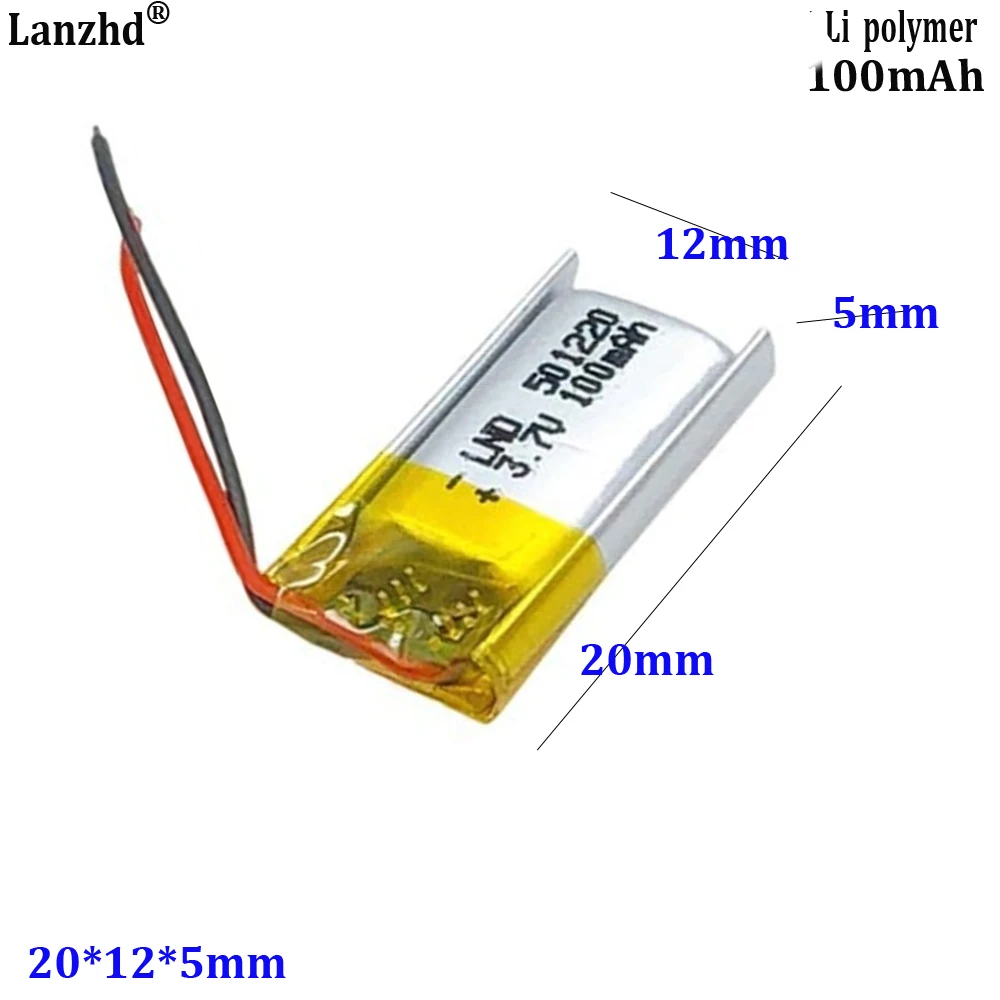 3.7V battery 501220 100mAh For Bluetooth headphones smart ring 3D glasses selfie stick ultra-thin suitable electronic blood
