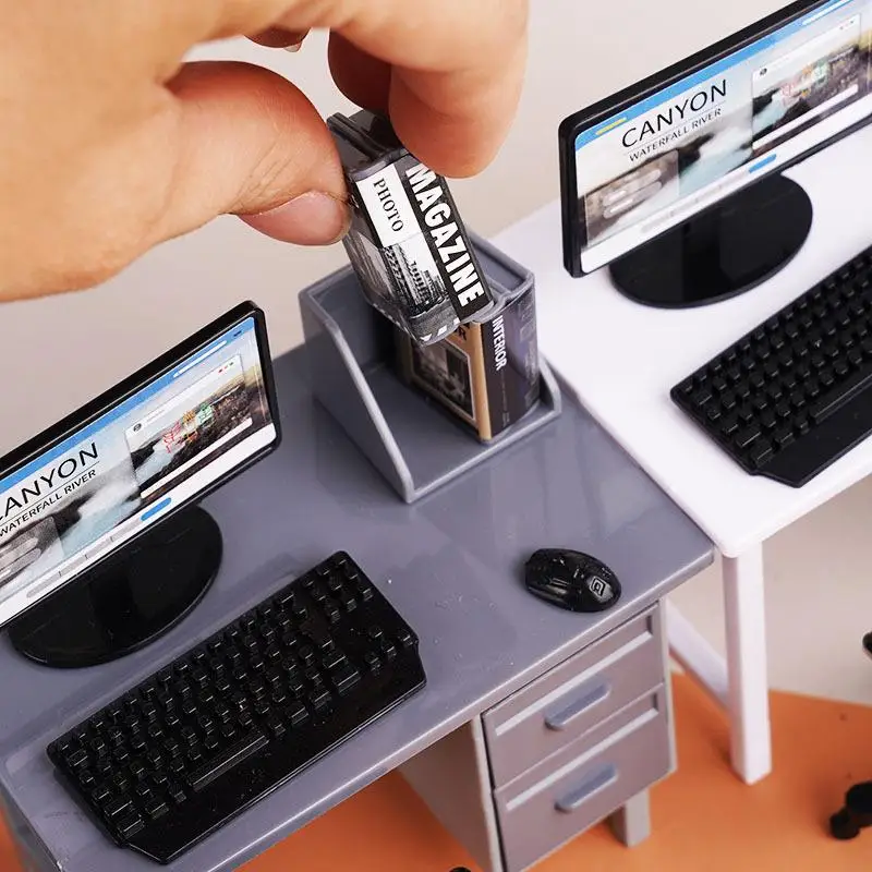 1 Set 1/12 Dollhouse Miniature Computer Keyboard Desk Chair Kit Home Study Room Furniture Decor Micro Scene Props