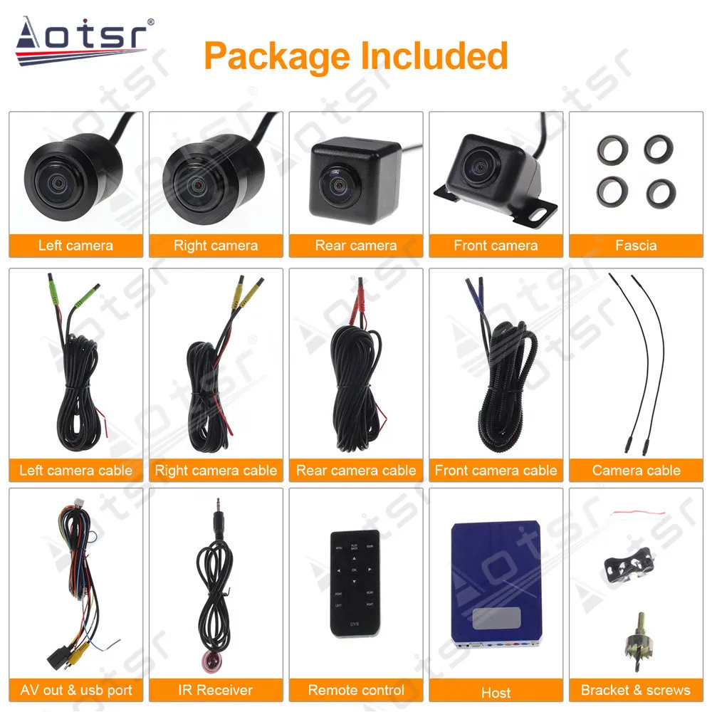 2025 Aotsr 360 bird View Car recording Panoramic View, All round View Camera system with 4 ch DVR for car SUV Van Pick up