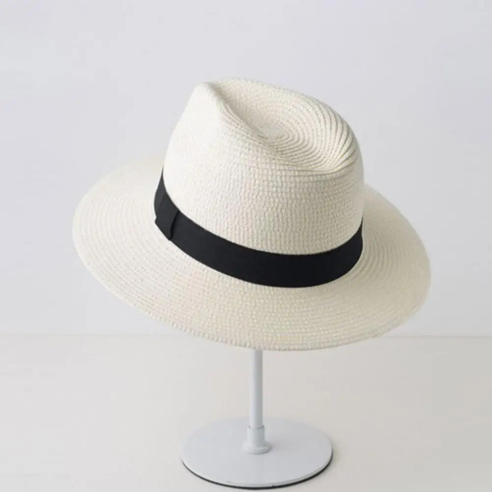 Men Paper Straw Sun Hat, Breathable Wide Brim UV Protection Beach Hat, Foldable Summer Sun Hat for Outdoor Vacation Travel
