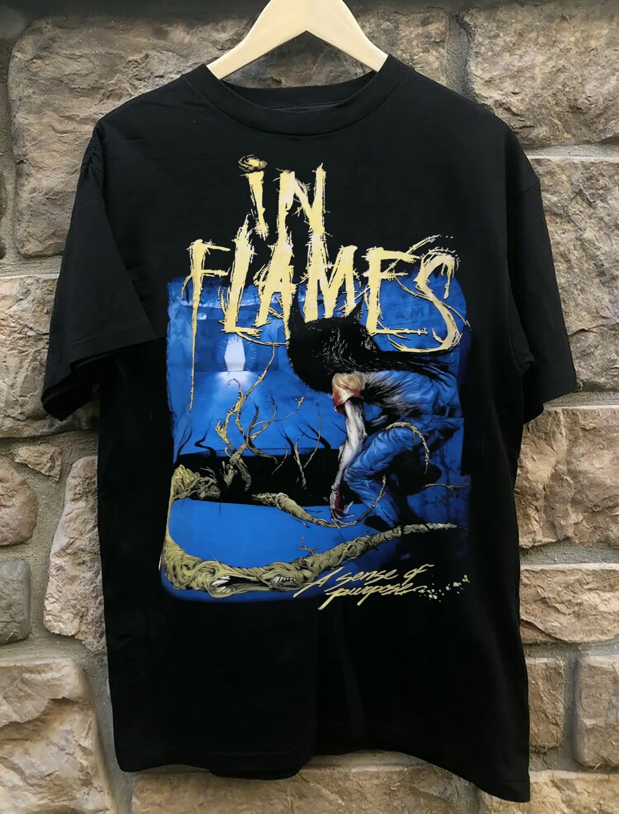 Reprint In Flames Band Short Sleeve Cotton Black All Size Men T-Shirt S2683