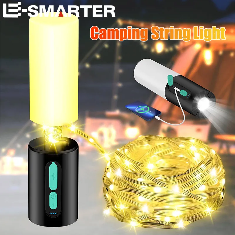 

10 м гирлянда для кемпинга, перезаряжаемые портативные фонари для кемпинга, 100 светодиодов, уличные палатки, вечерние лампы для барбекю, украшения с крючком