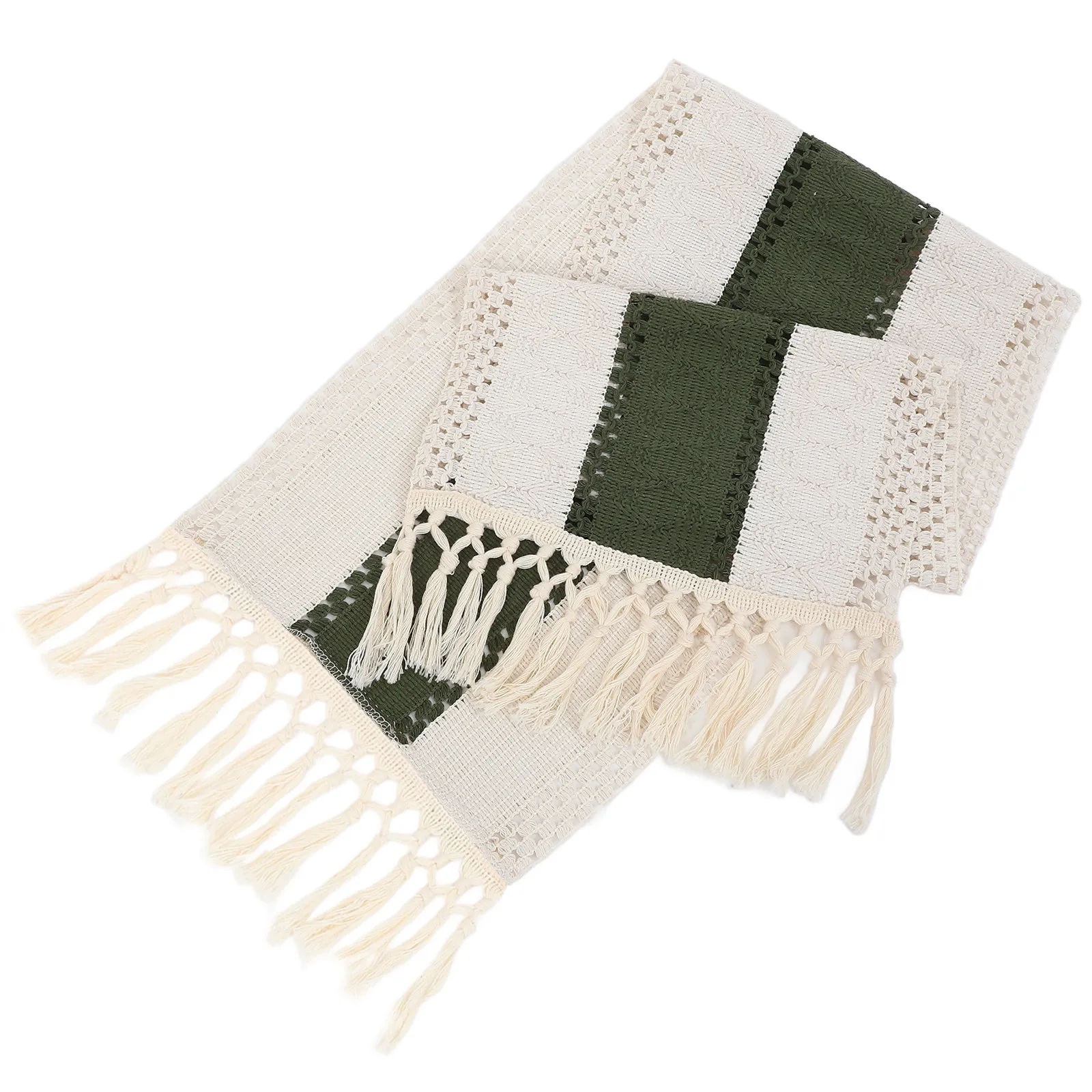 Rustic Cotton Linen Table Runner Knotted Tassel Dining Table Decor Party Wedding Vintage Farmhouse Boho Tablecloth