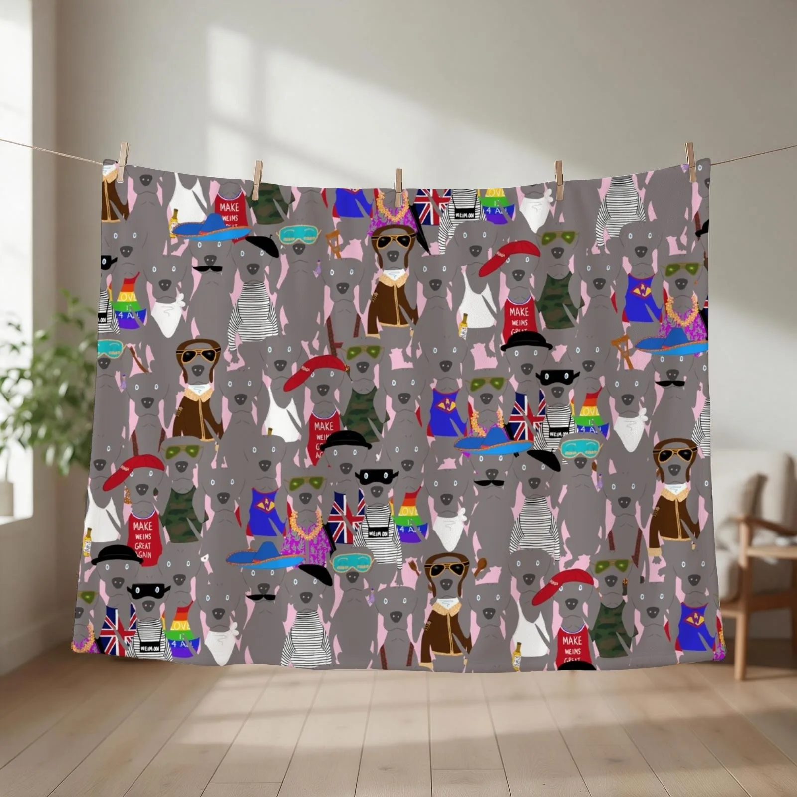 Big Dog Weim Nation Grey Ghost Weimaraner Hand-painted Pet Pattern on Pink Throw Blanket Beautifuls anime Summer Hairy Blankets