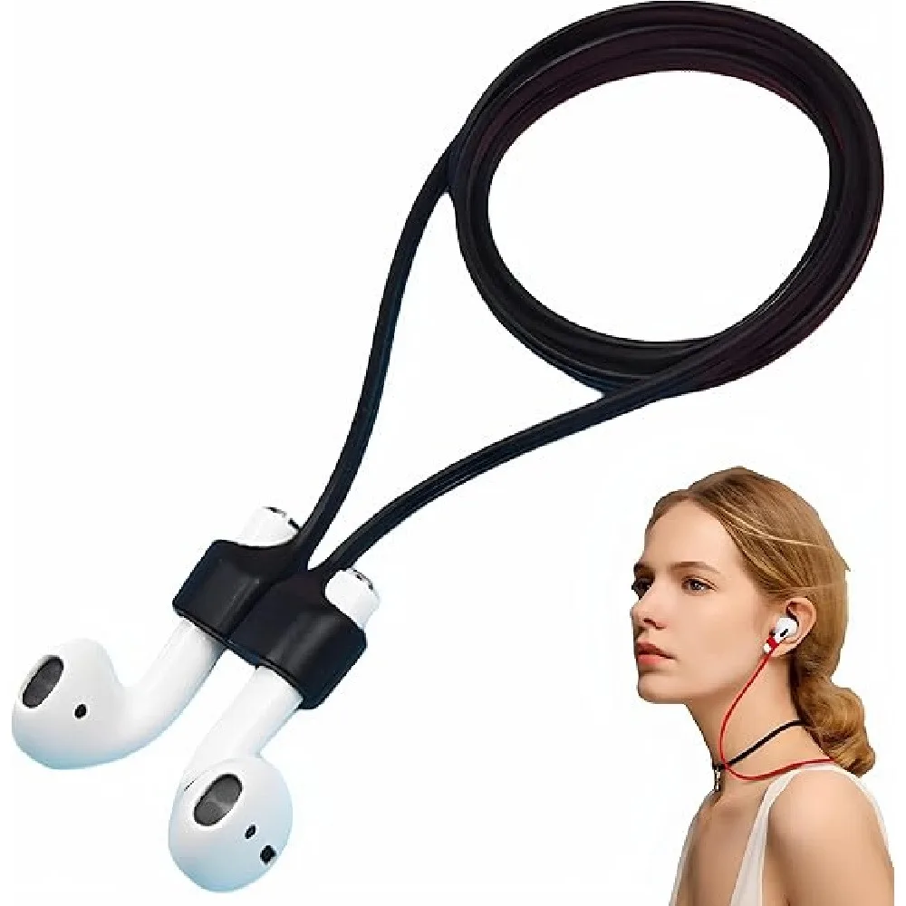 1 Pack Black Silicone Anti-Lost Earbud Strap, Soft Flexible Wireless Earphone Lanyard Compatible with AirPods 1/2/3/Pro, Sweatproof Anti-Drop Neck Cord for Running Sports Workout Daily Commute