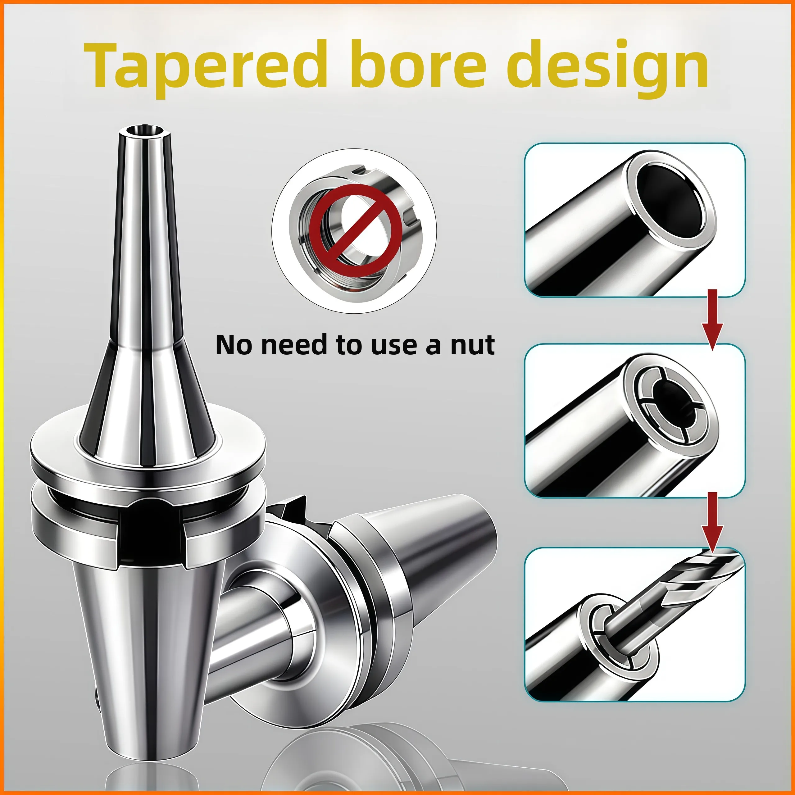 BT30/BT40/BT50 DC Pull Back Collet Chuck – High Precision Deep Reach Tool Holder with DC04/06/08/12 Collets for CNC Mach Centers