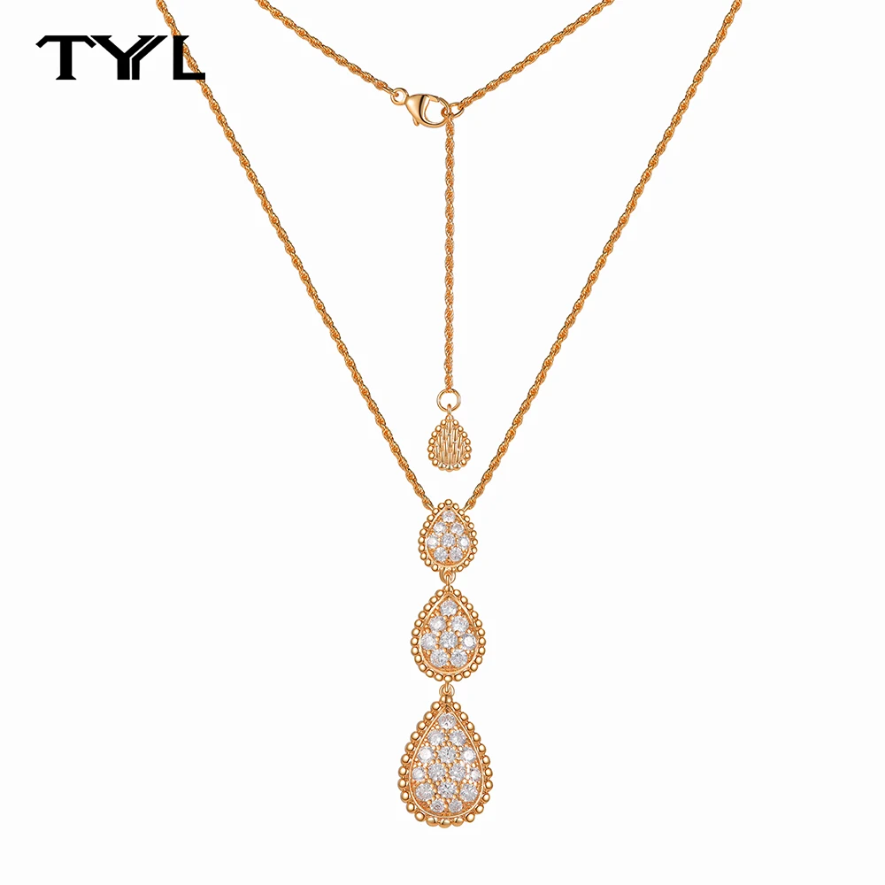 

TYYL Brand Holiday Pear Pendant Women 14K Gold Plated Water Drop Design Necklace Luxury Jewelry Ladies Clavicle Tassel Choker