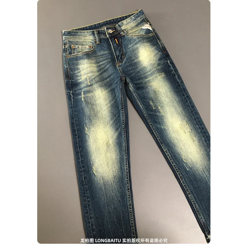 

Heavy duty jeans for men, retro trend, slim fit, small straight leg, 2025 autumn new style, trendy brand, American style pants