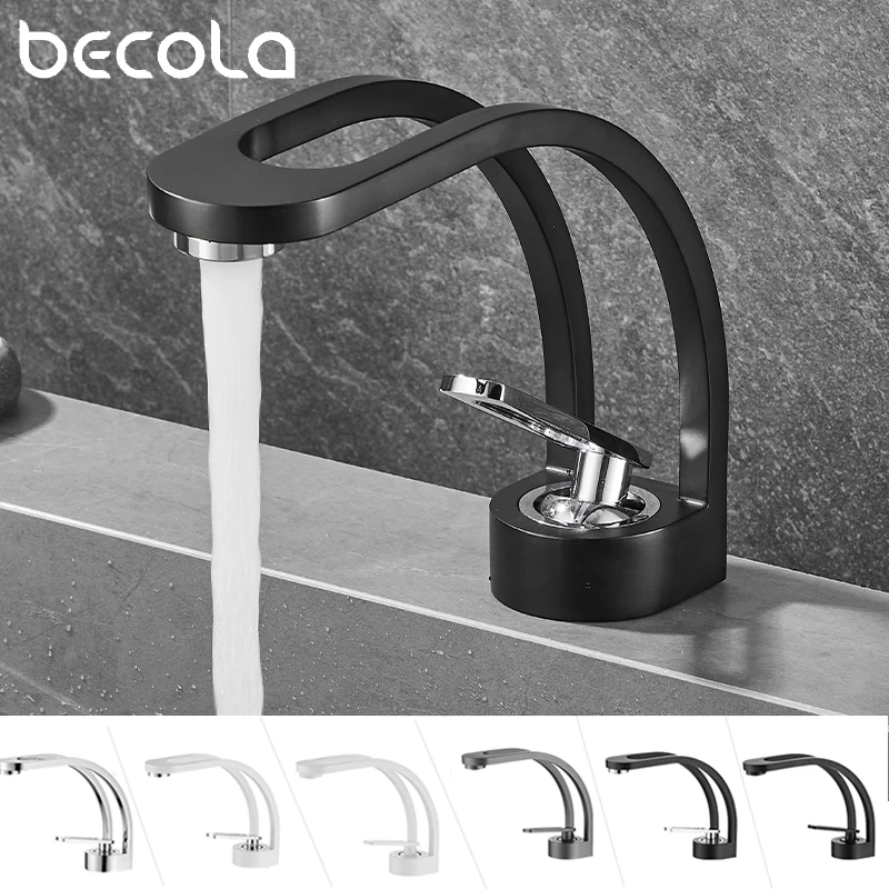 

Becola Hollow Design Basin Faucet Bathroom Mixer Tap Black Wash basin Faucet Single Handle Hot and Cold Vanity Waterfall Faucet