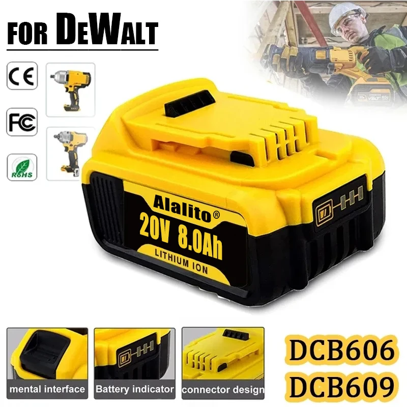 Genuine 18V/20 Volt MAX 6.0Ah 8.0Ah DCB200 Replacement Li-ion Battery for DeWalt DCB205 DCB201 DCB203 Power Tool Batteries