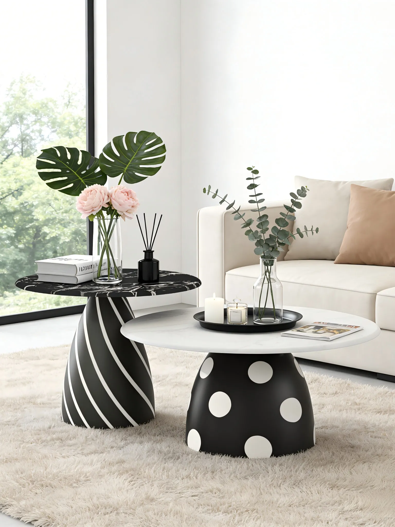 Modern cream style coffee table living room household small apartment microcrystalline edge table simple