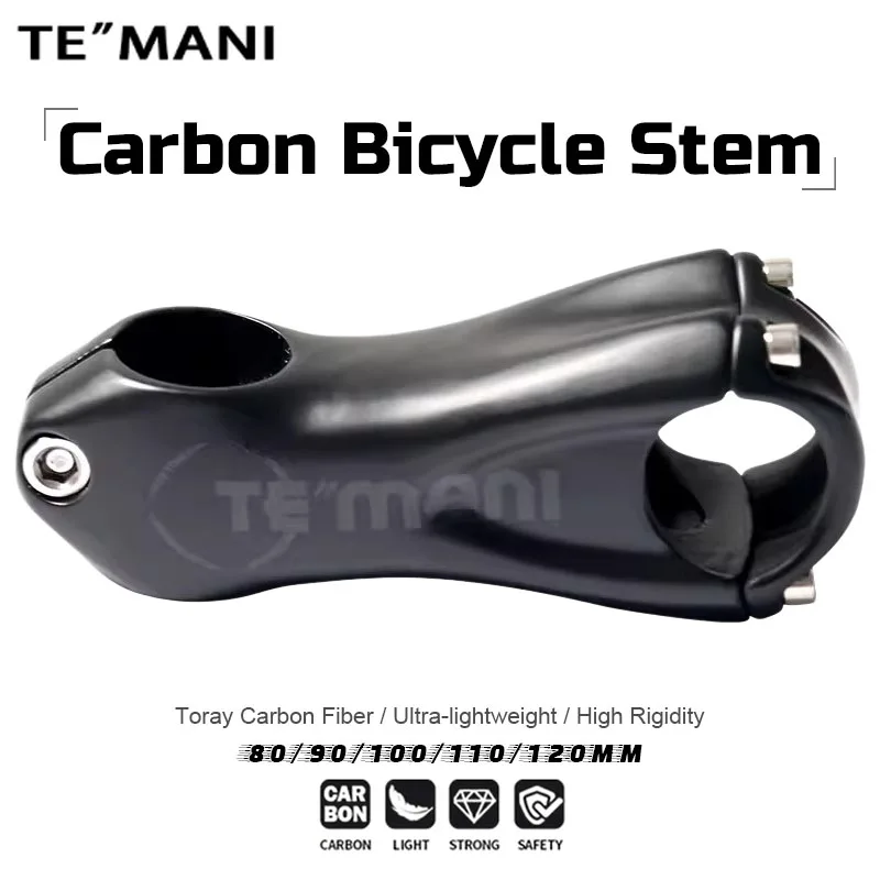 TEMANI Single Bolt Full Carbon Bike Stem 31.8mm 80-120mm Ultralight MTB Road Bike Handlebar Stem Cycling Replacement Parts