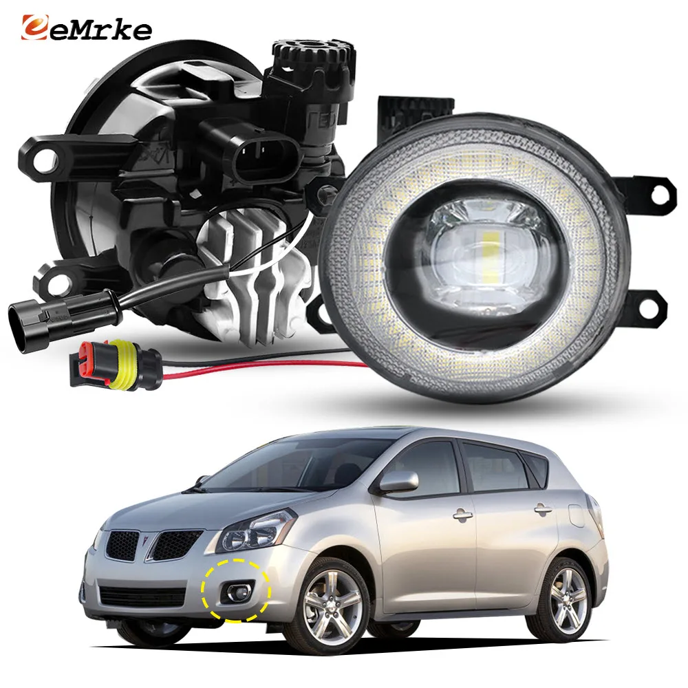 Upgrade Led Fog Light Angel Eye DRL PTF Lamp with Cut-Line Clear Lens for Pontiac Vibe II 2008 2009 2010 ( Except Vibe GT )