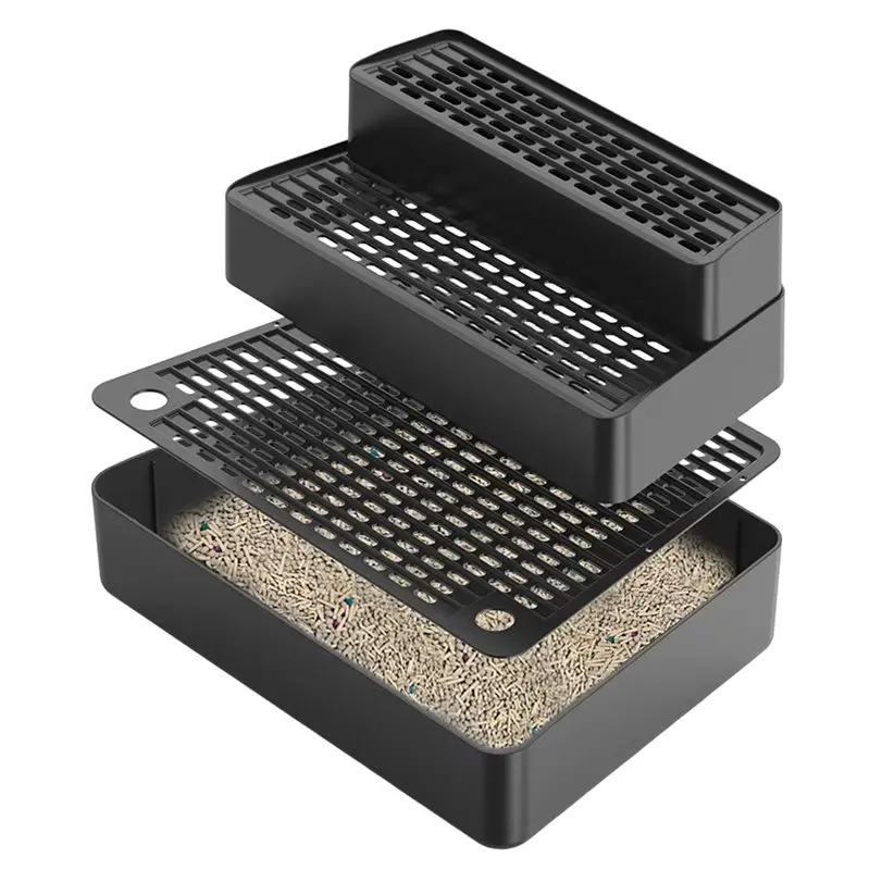 

MAKE-Adjustable 3 Steps Litter Box Ramp With Filter Function,Detachable Litter Trapper,Easy Clean Cat Litter Stair