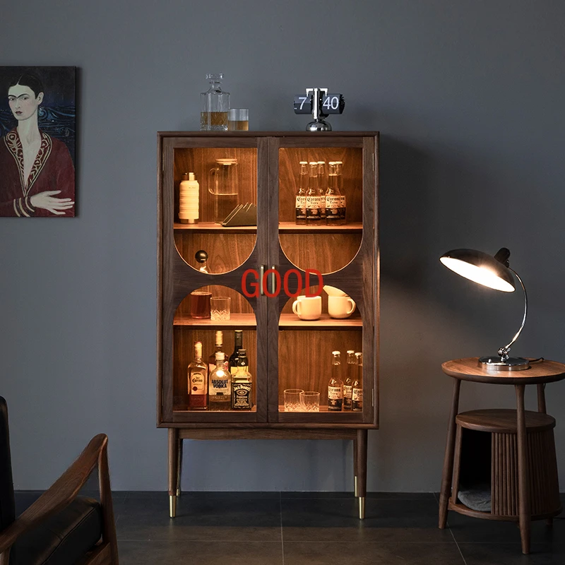 

Retro American Solid Wood Wine Cabinet Display Cabinet Made of Glass Light Luxury Living Room Storage Nordic Sideboard Cabinet