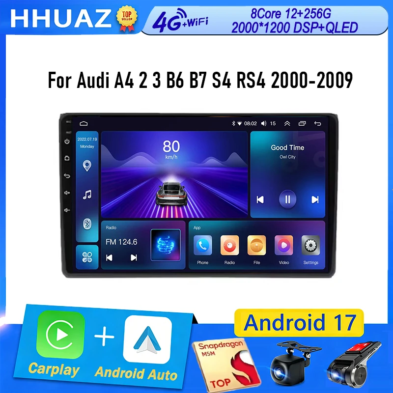 for Audi A4 S4 B6 B7 RS4 8E 8H 8F B9 Seat Exeo 2002-2008 Android 17 Auto Car Radio Carplay CAR GPS Navigation Multimedia Player