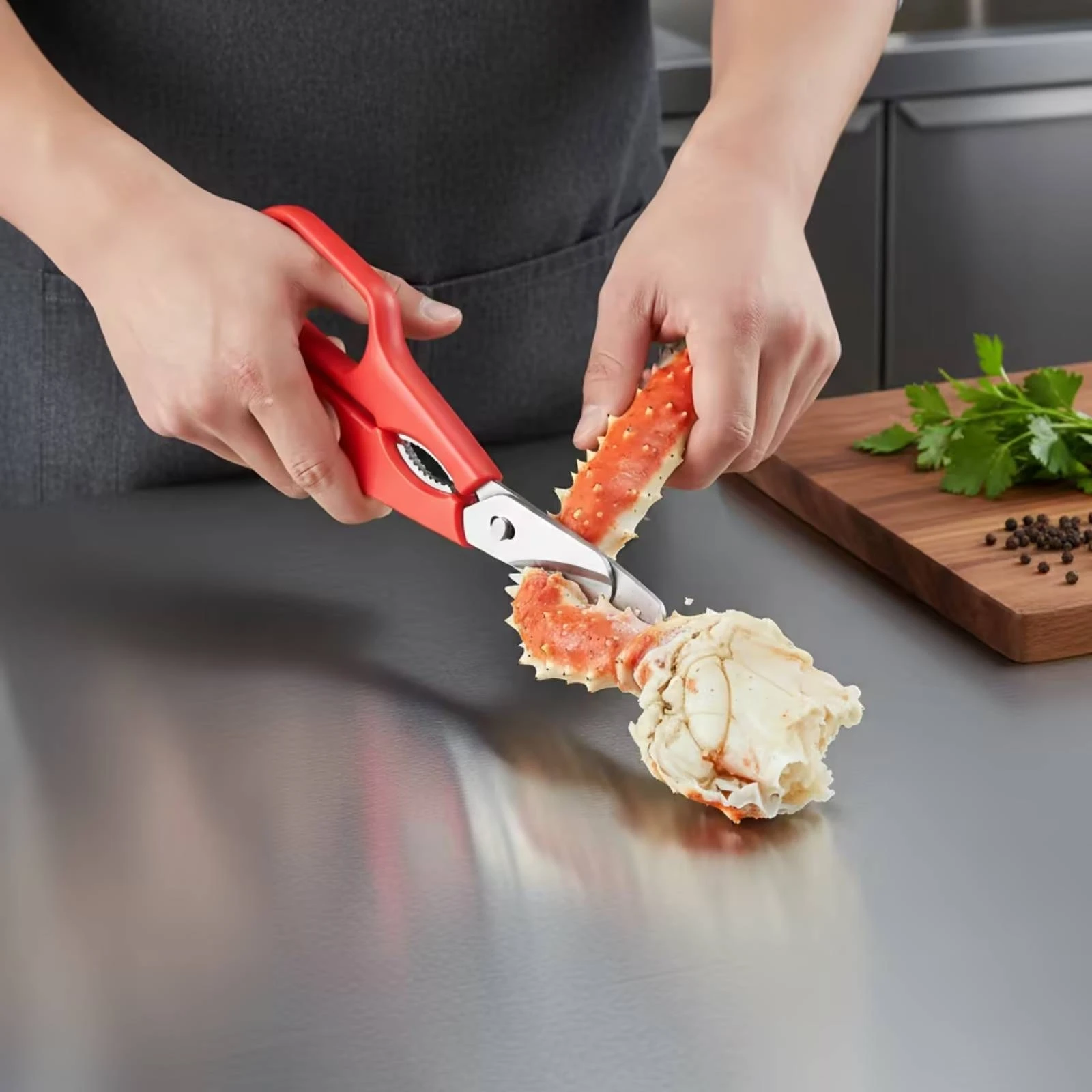 Shellfish Shears Stainless Steel Seafood Scissors Kitchen Seafood Scissors Angled Shellfish Cutting Tool Ergonomic