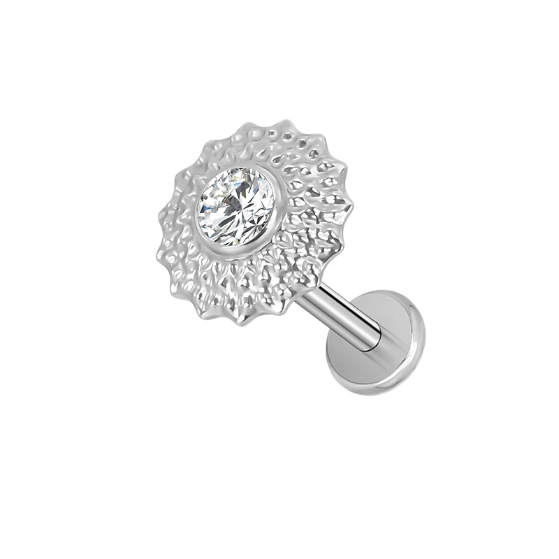 ASTM F136 Titanium Ear Lip Studs with CZ Paved Top