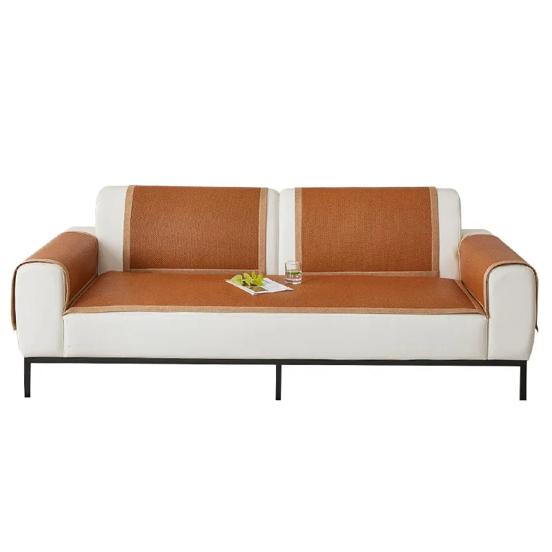 Summer New Chinese Style Ice Rattan Cooling Sofa Mat One Piece Non Slip Cool Feeling Straight Sofa Cover For Living Room Decor