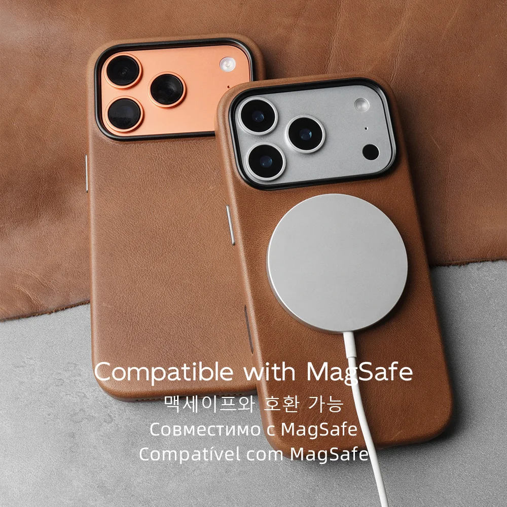 Magnetyczne etui z prawdziwej skóry do iPhone'a 17 16 Pro Max 15 kompatybilne z MagSafe, naturalna skóra bydlęca, retro obudowa na telefon — zdjęcie produktu 5