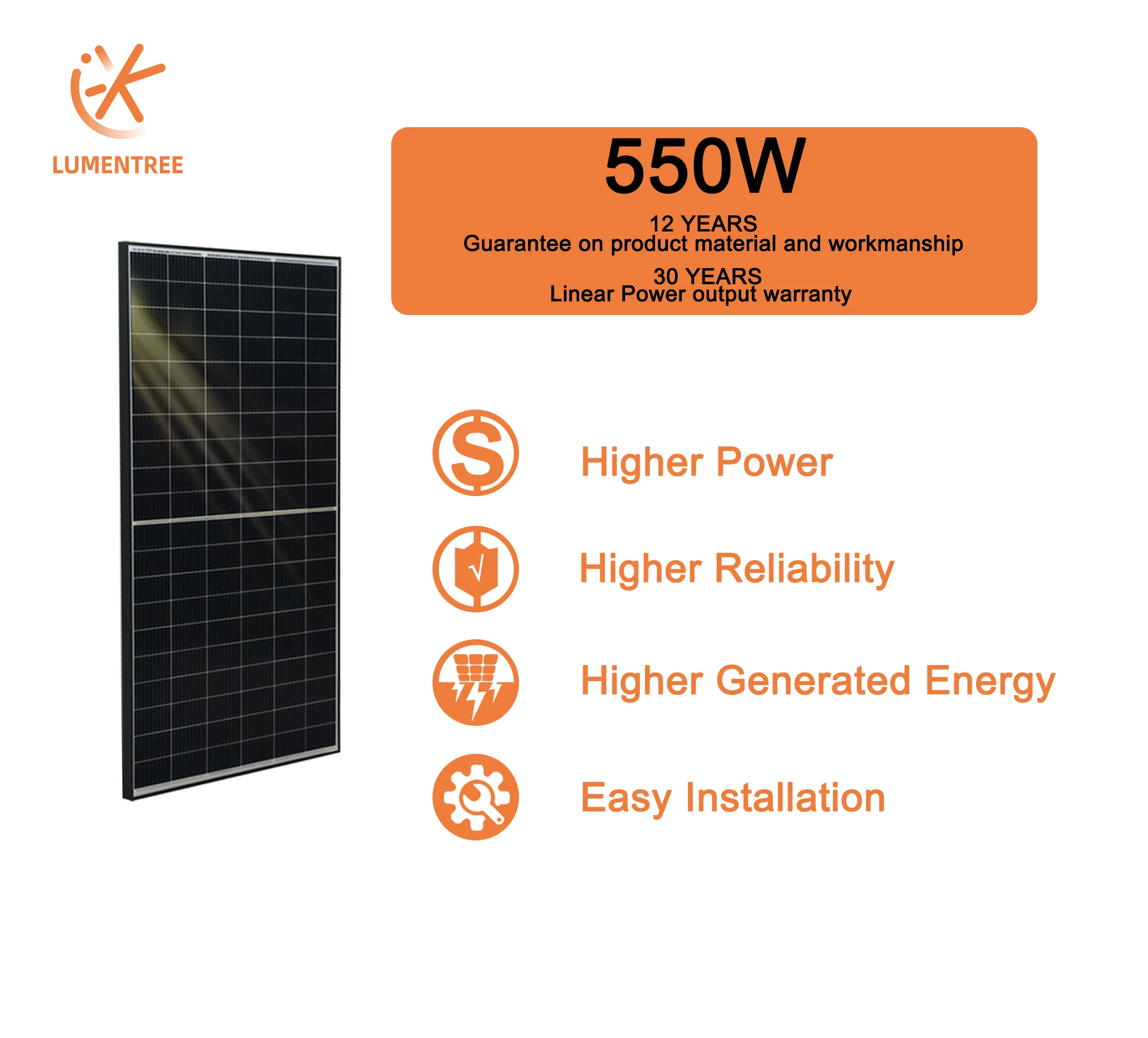 Lumentree 550w 36v Panel Solar Mono Crystalline Bifacial   For Energy Storage System Europe Warehouse  s