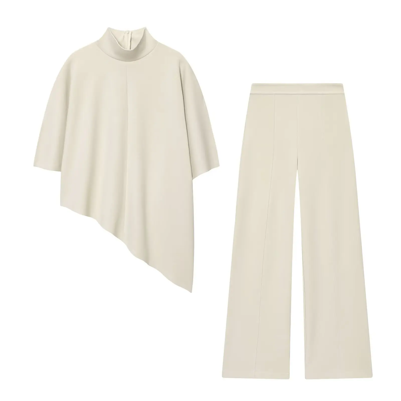 Casual Double-Sided Fabric Asymmetrical Collar Top And Pants Set Women's Fashion Cross-Border Leisure Outfit Elderly Women