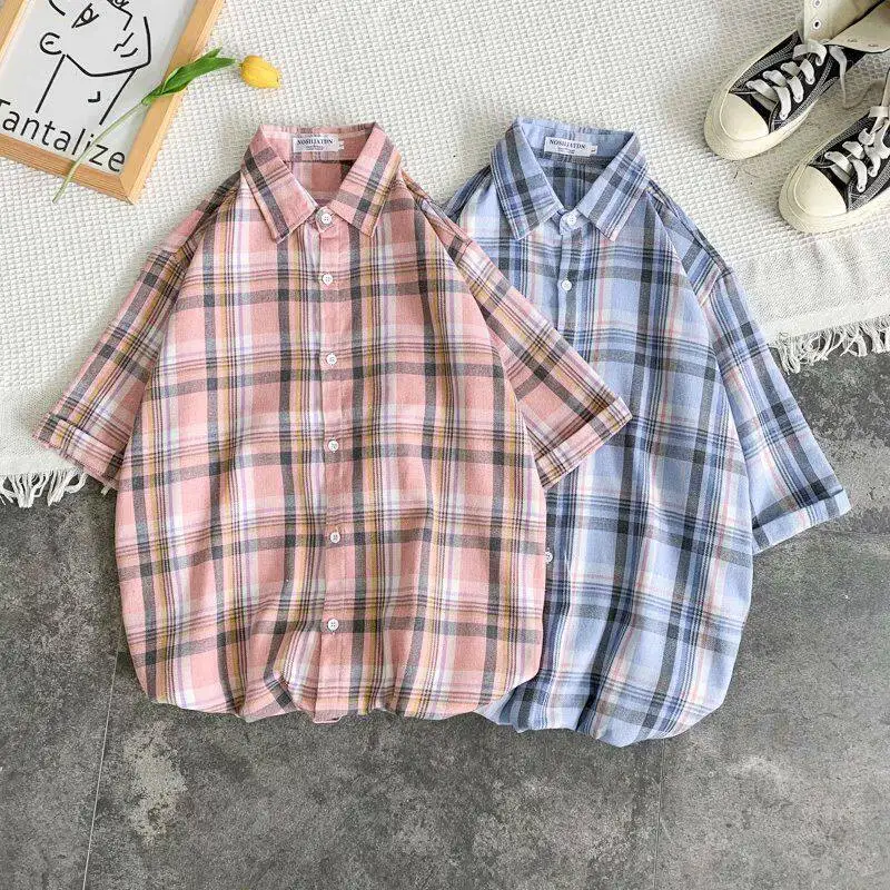Casual Loose Long Sleeve Plaid Shirt Men's Korean Style Standard Fit BF Wind Coat City Walk PU Leather Jacket Anti-Mosquito