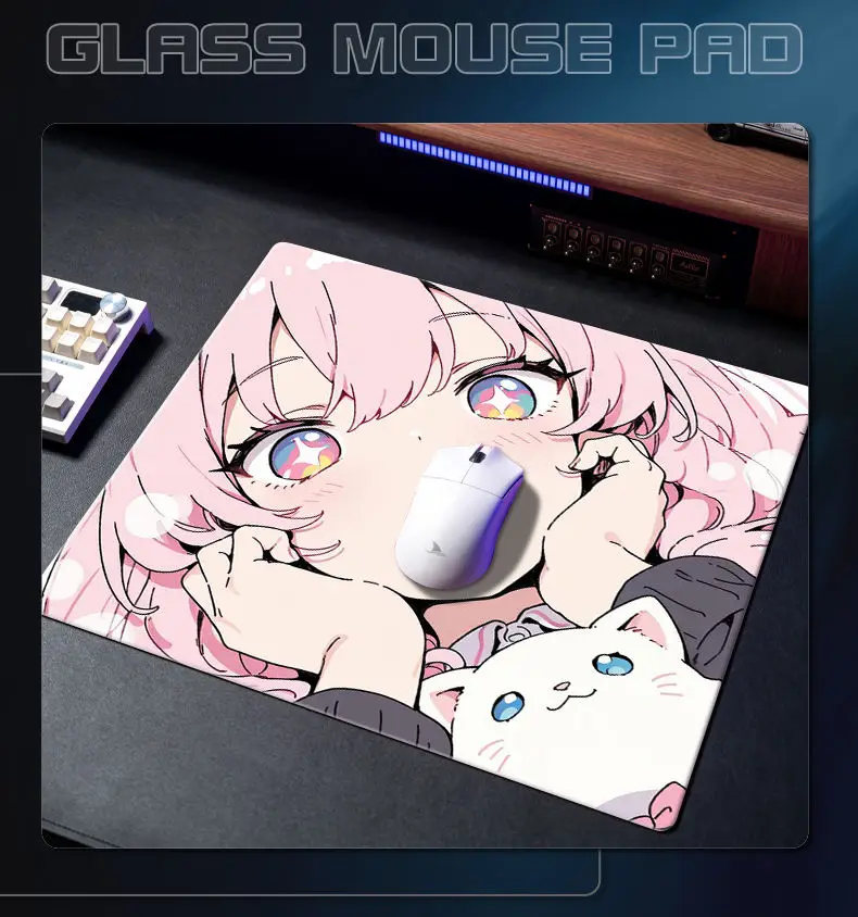 

Коврик для мыши Girl Cat, стеклянный коврик для мыши без блокировки по краям, коврик для мыши, коврик для компьютерной мыши, домашний офис, студенческий настольный коврик HD