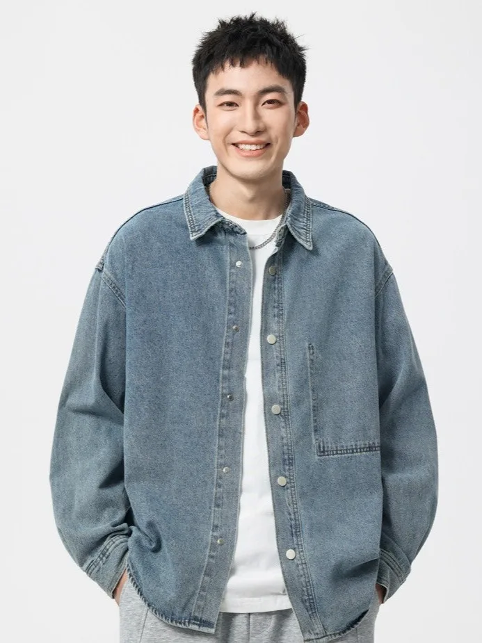 

Retro American Sle Men's Long Sve Denim irt Waed out Casual Wear Cotton Polyester Blend Spring Autumn Wear