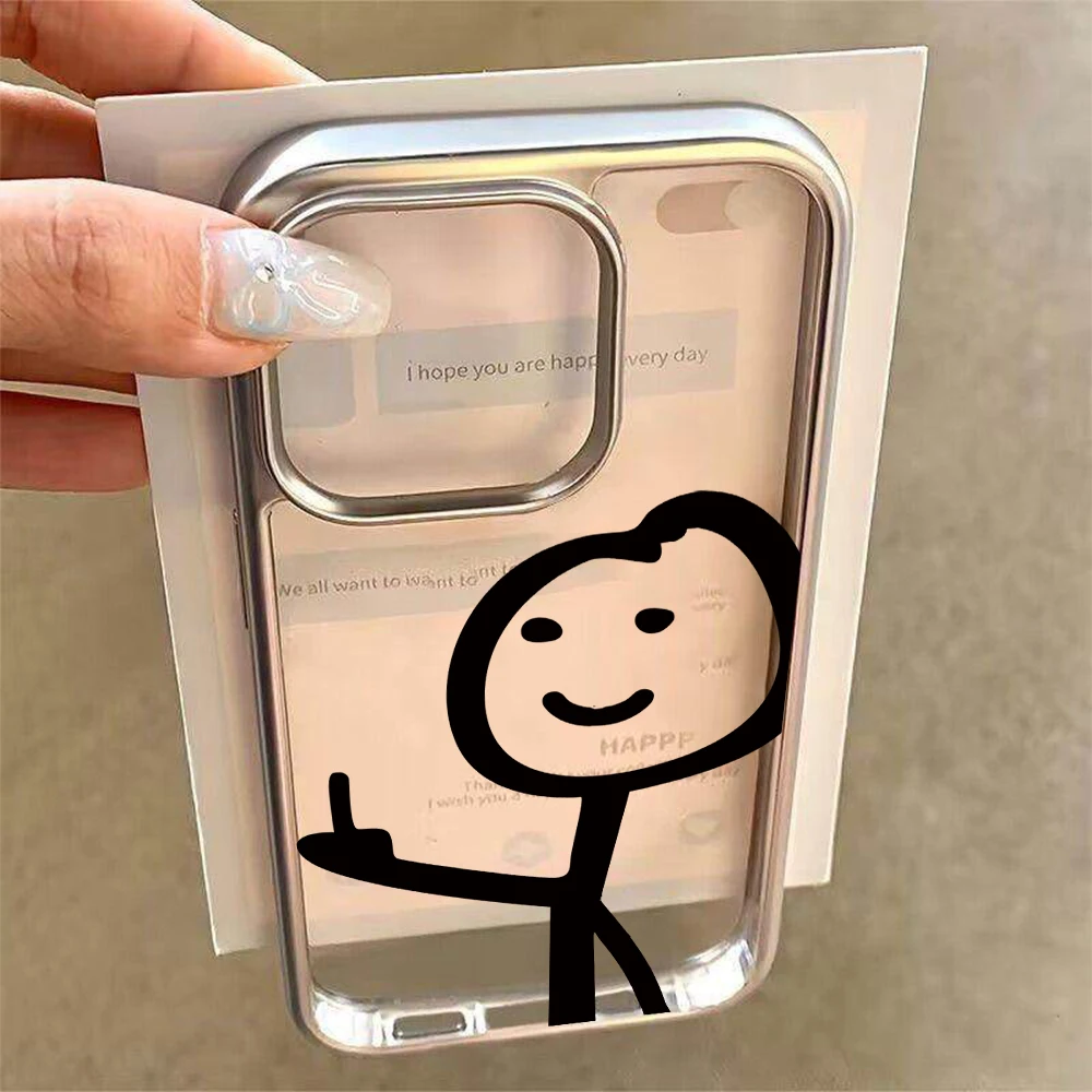 

Simple Stick Figure Clear Case For iPhone 15 16 Pro Max Cases iPhone 17 11 12 13 14 16 Pro Max Plus XS Funny Plating Drop Coque