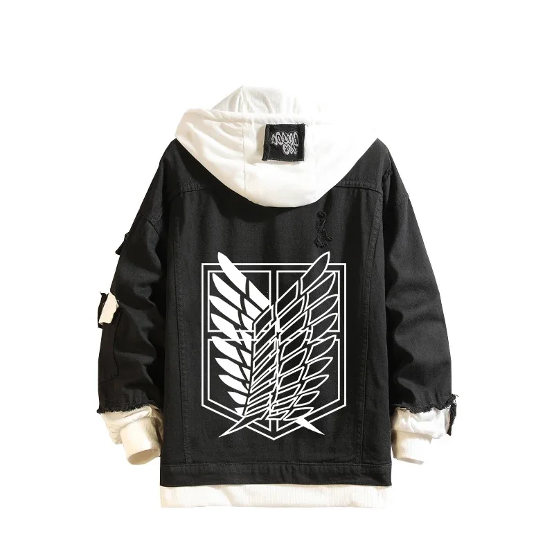 

aaa12 32021 Hoodie Attack on Titan Denim Jacket Scout Regiment Mikasa Ackerman Rival Cosplay Jeans Coats Eren Jager Hooded Jacke