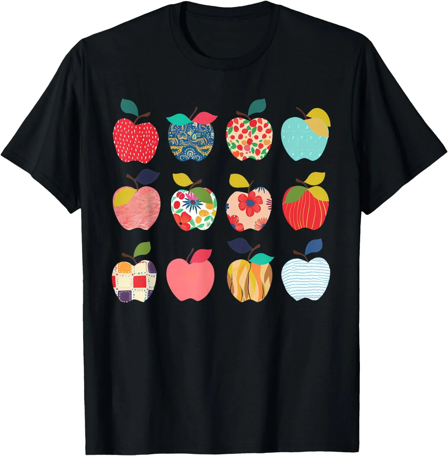 Funny Art Apples Back To School Short-sleeved T-shirt for Casual and Relaxed Style, with Funny and Interesting Printed Design