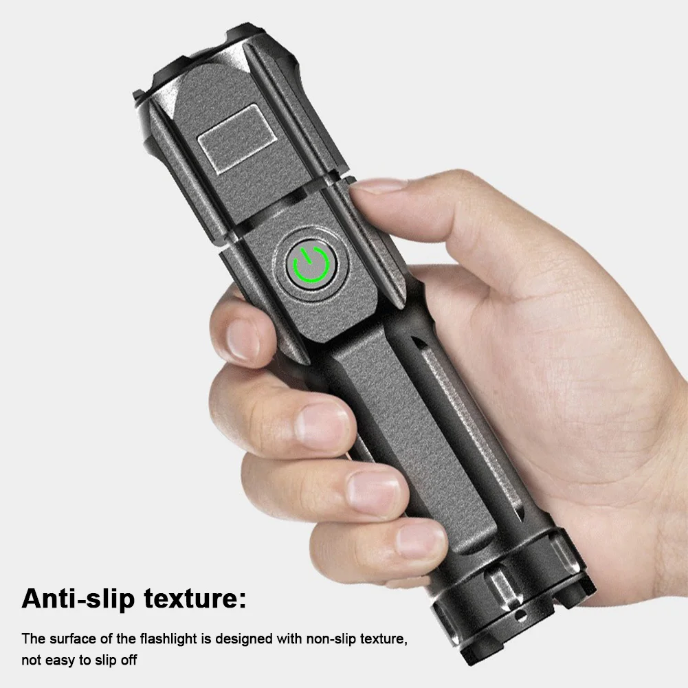Powerful LED Flashlight Anti-Slip High Power Flashlight Waterproof Portable Camping Light Power Display for Outdoor Camping Use