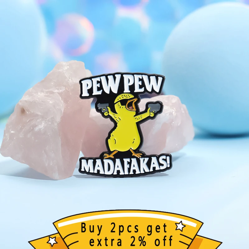 Pew Pew Madafakas! Cute Chicken Enamel Pins Cool Killer Little Chicken Sunglasses Brooches Lapel Badges Animal Jewelry Gift