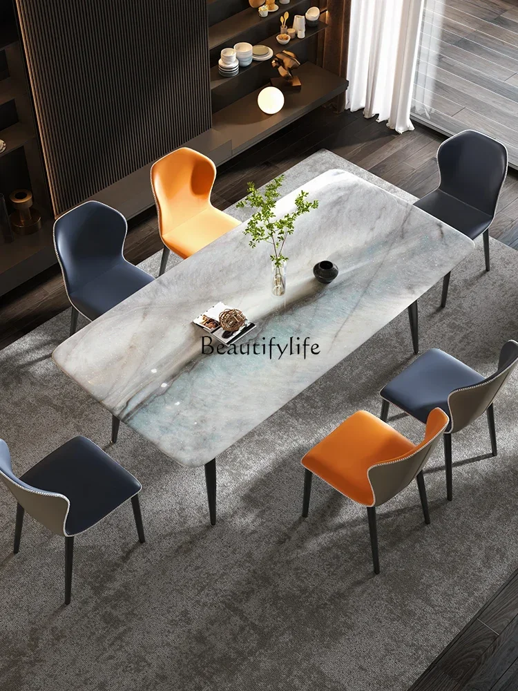 Light Luxury High-Grade Natural Marble Dining-Table High-End Luxury Stone Microlite Household Dining Table