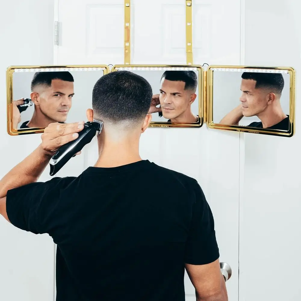 Miroir réglable lumineux à 3 voies pour la coupe de cheveux avec application éducative incluse