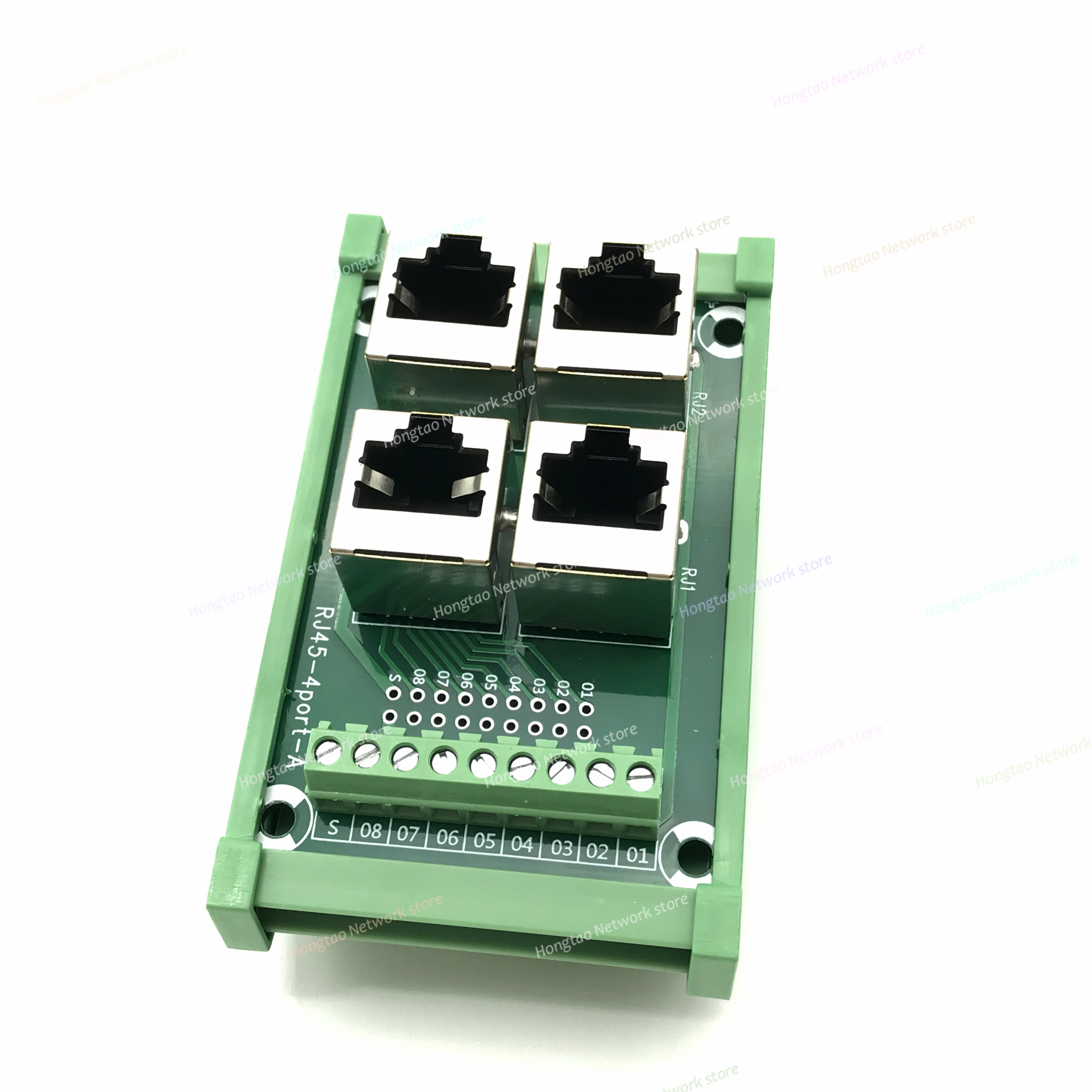 1PCS 4 way 4 port RJ45 8p8c female socket to terminal block adapter pcb board Network RJ45 Ethernet connector DIN Rail Mount