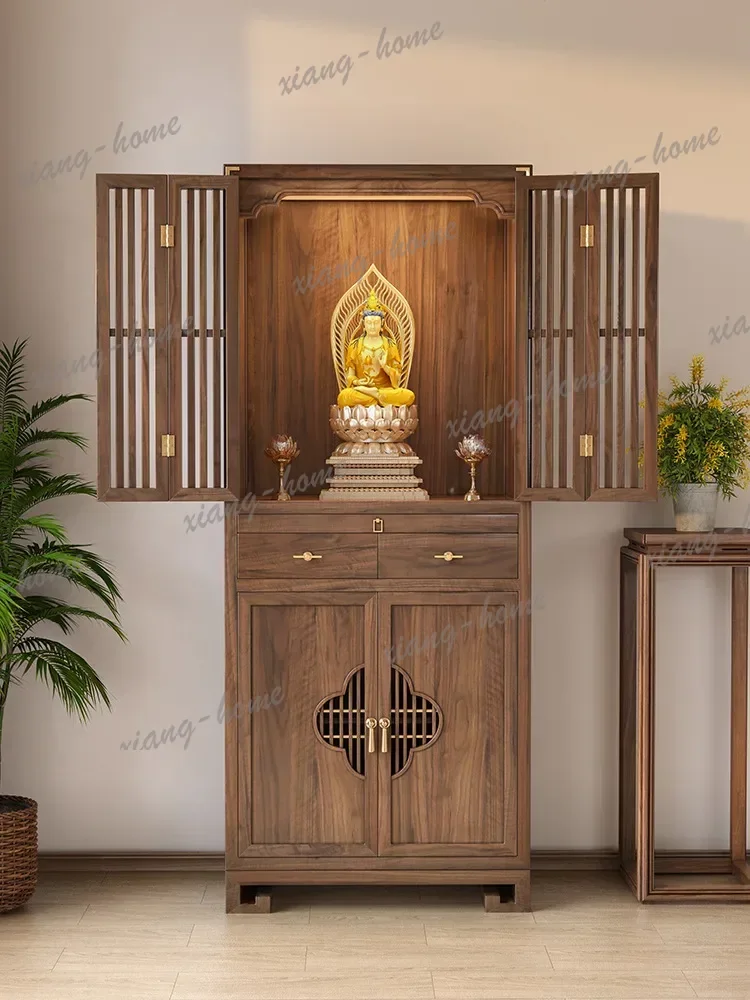 FG Solid Wood Double-Layer Altar Cabinet New Chinese Style Buddha Shrine Cabinet Ancestor Guanyin Buddha Cabinet God
