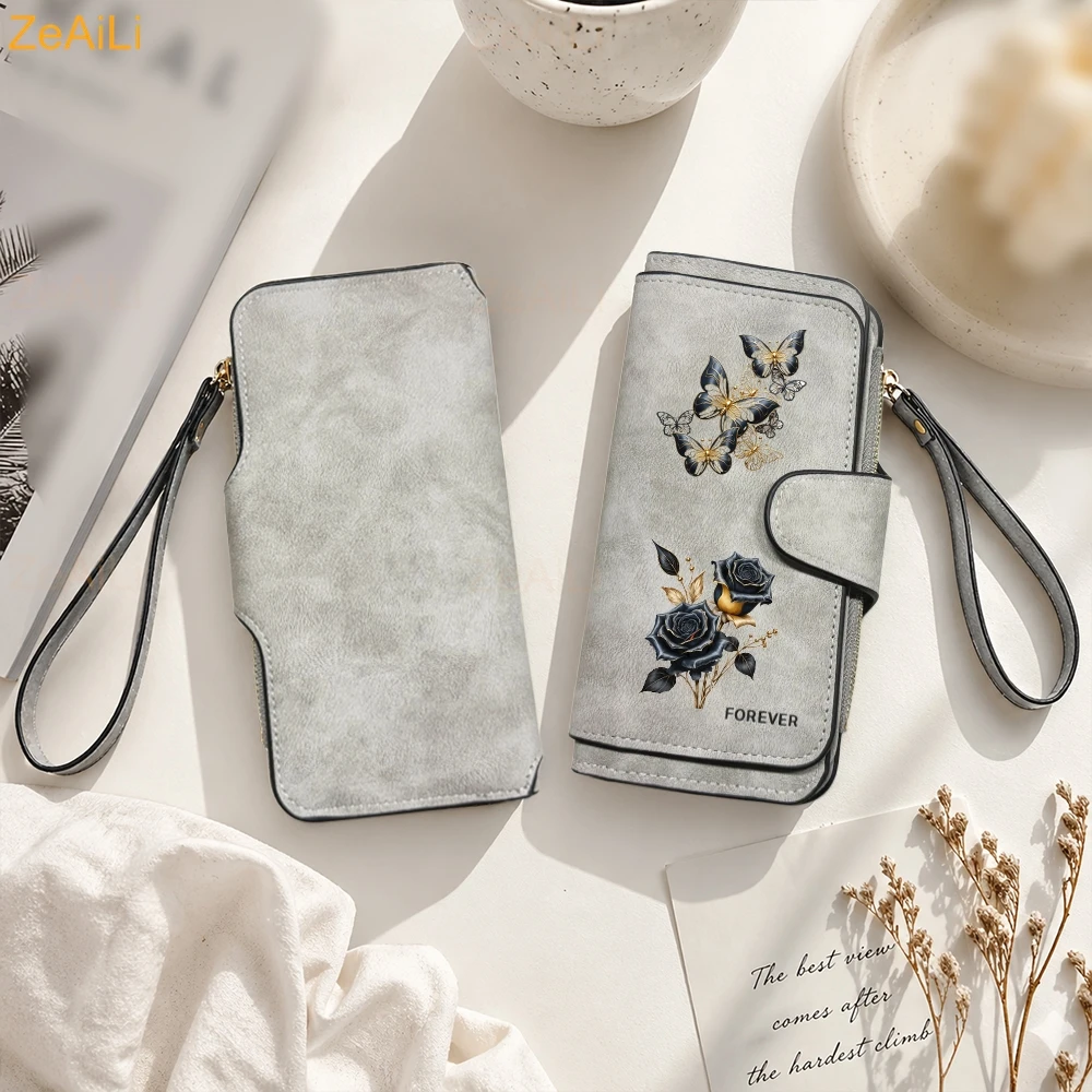 Sunflower Butterfly Pastoral Wind Damen-Geldbörsen aus Leder für Damen, langer Reißverschluss, große Damen-Clutch-Tasche, Damen-Geldbörse, Kartenhalter – Detail 8
