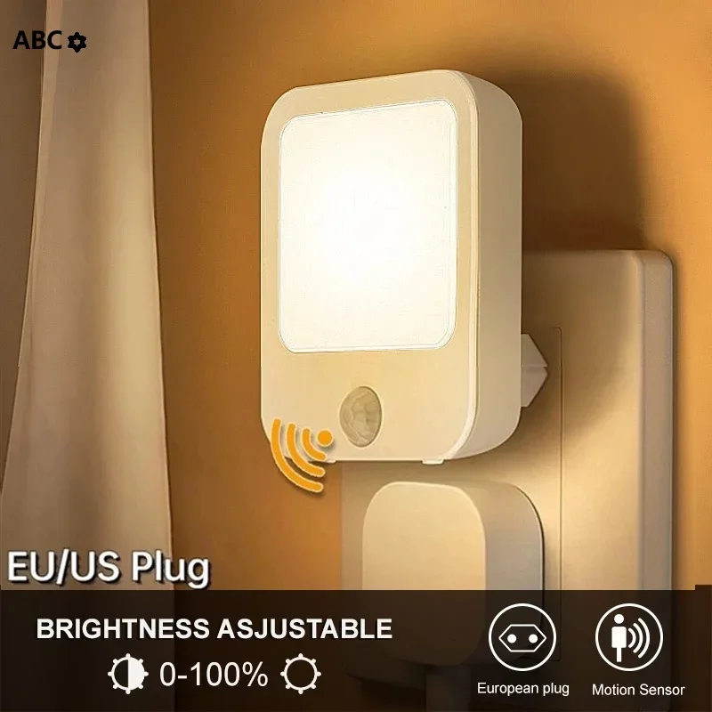 LED Motion Sensor Night Light, Dimmable, Bedside, Cabinet Light, Crib Side, Bedroom, Corridor, Wireless Night Light